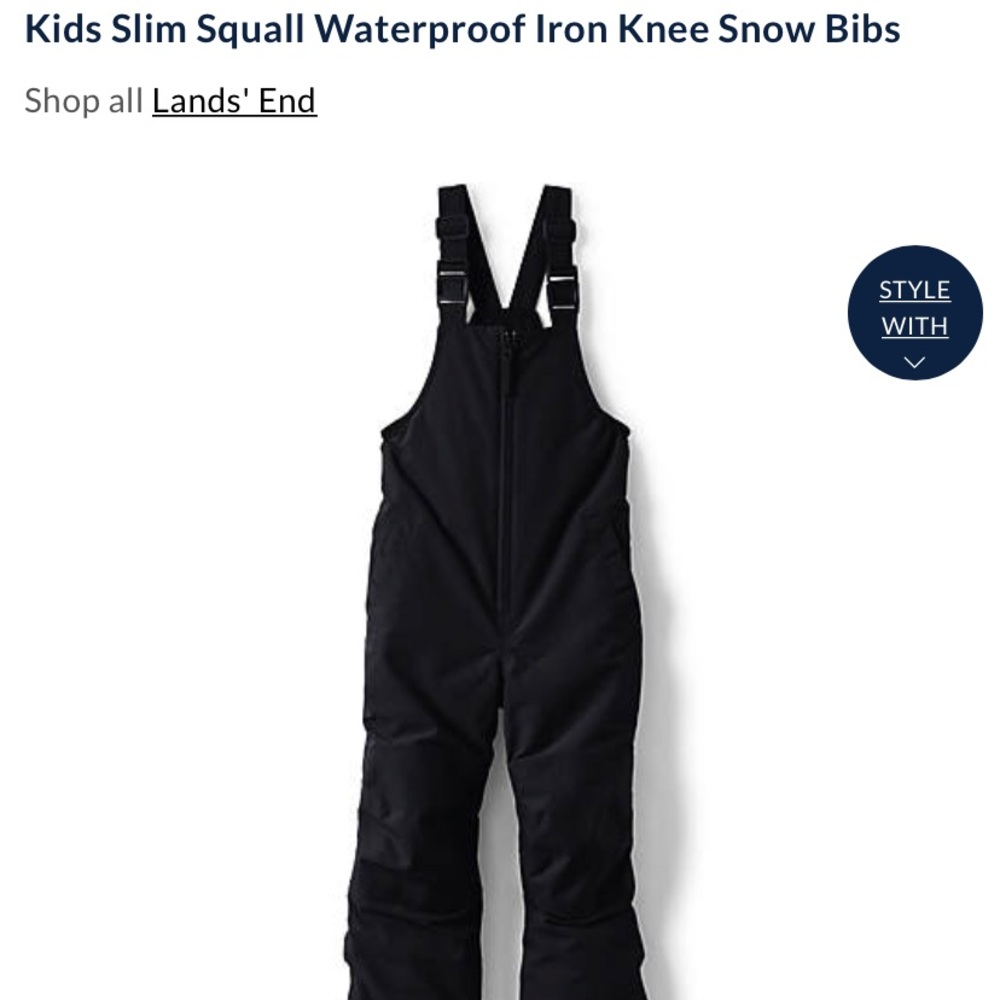 NWT Lands End Youth Size 14 slim snow bib